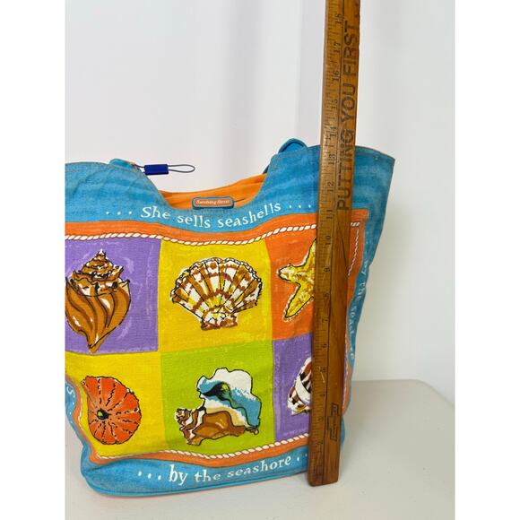 Anne Ormsby Surviving Stress Tote Washed Canvas Embroidered Shells Wood - Picture 14 of 16